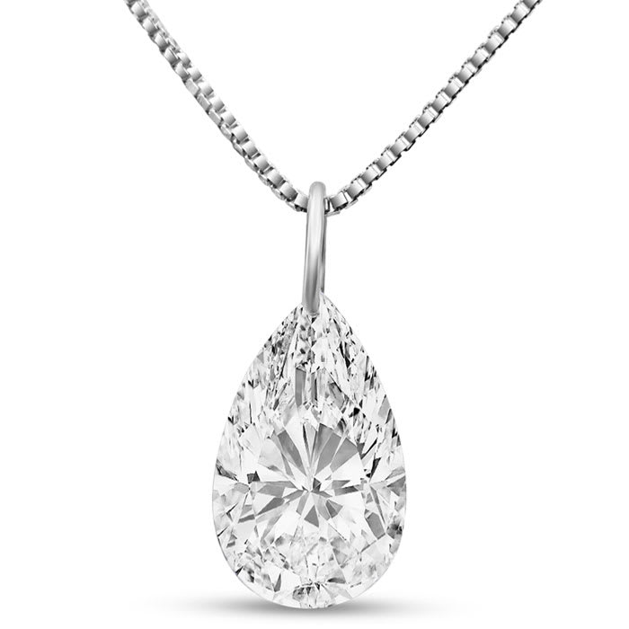 1 1/2 Carat Pear Shape Lab Grown Diamond Solitaire Necklace In 14K White Gold