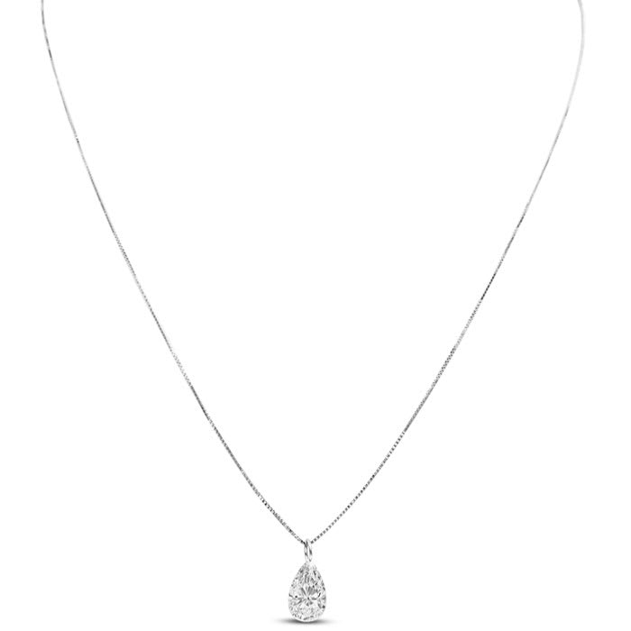 1 1/2 Carat Pear Shape Lab Grown Diamond Solitaire Necklace In 14K White Gold
