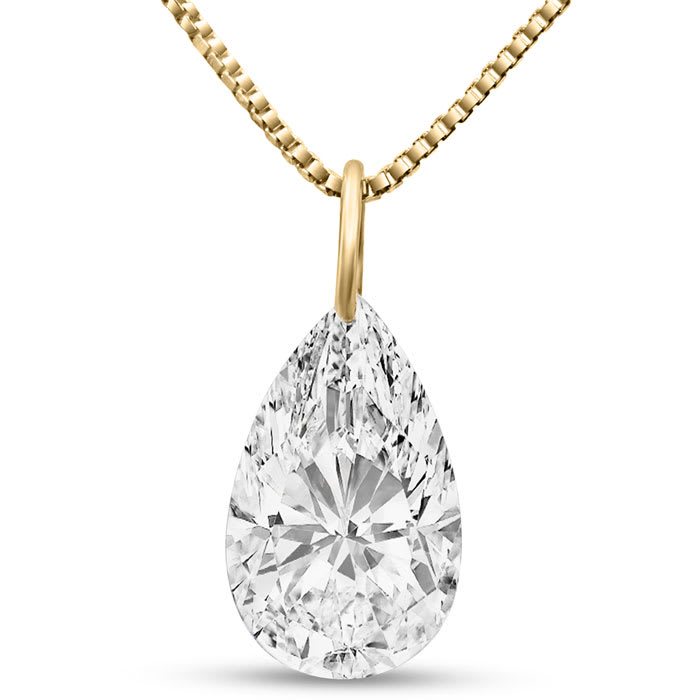 2 Carat Pear Shape Lab Grown Diamond Solitaire Necklace In 14K Yellow Gold