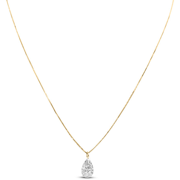 2 Carat Pear Shape Lab Grown Diamond Solitaire Necklace In 14K Yellow Gold