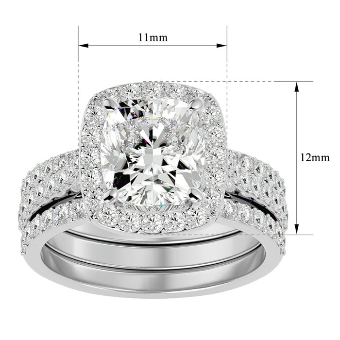 4 1/2 Carat Cushion Cut Halo Lab Grown Diamond Bridal Set In 14 Karat White Gold