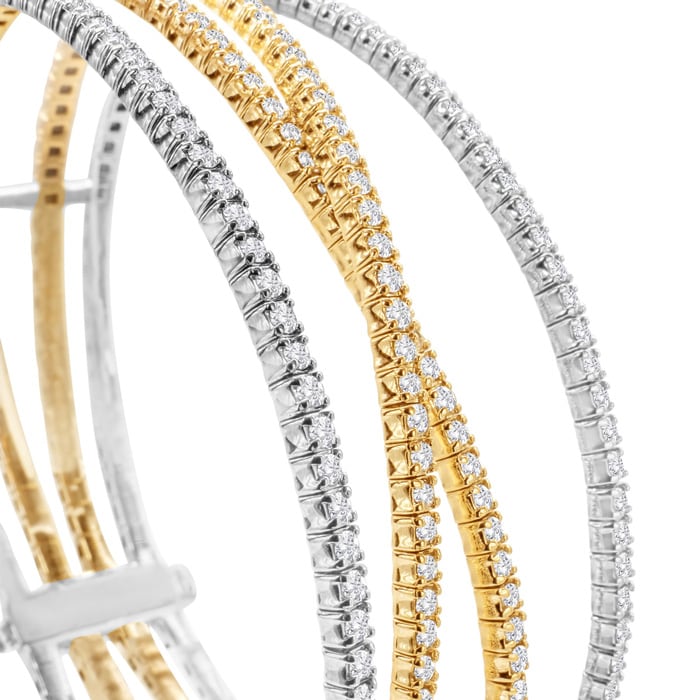 4 1/3 Carat Diamond Flexible Bangle Bracelet In 14K Two Tone Gold, 7 Inches
