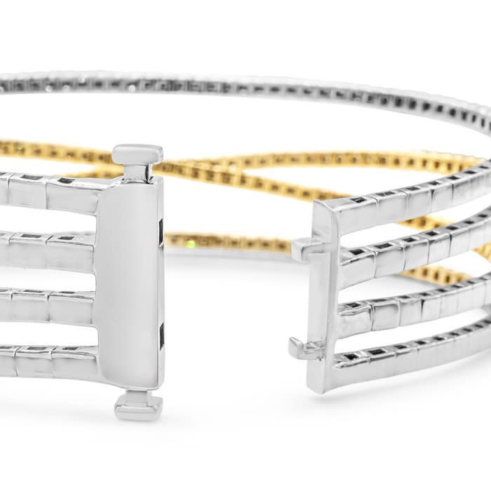 4 1/3 Carat Diamond Flexible Bangle Bracelet In 14K Two Tone Gold, 7 Inches