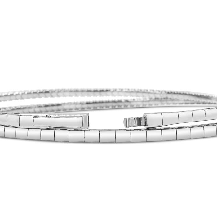1 1/2 Carat Diamond Double Row Flexible Bangle Bracelet In 14K White Gold