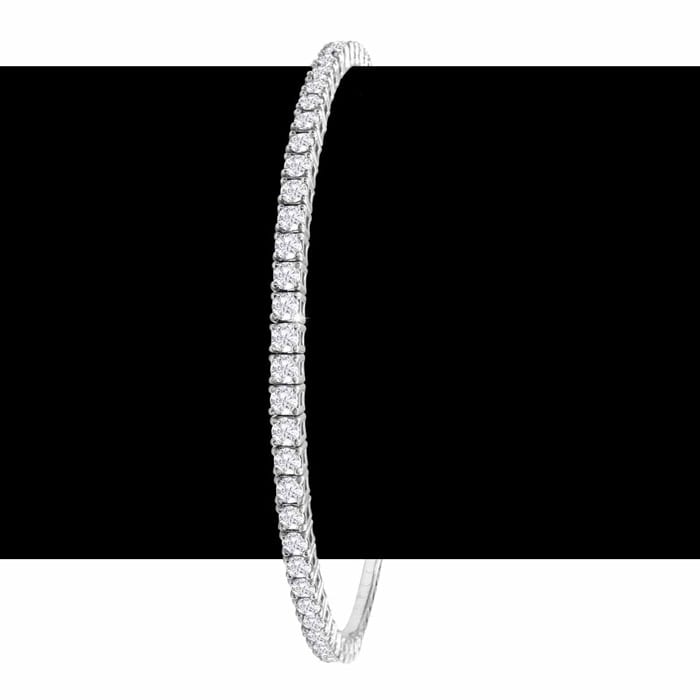 1 1/2 Carat Diamond Flexible Bangle Bracelet In 14K White Gold, 7 Inches