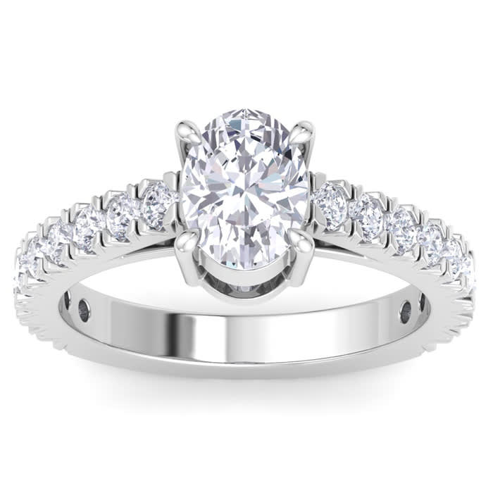 2 Carat Oval Shape Lab Grown Diamond Classic Engagement Ring In 14K White Gold