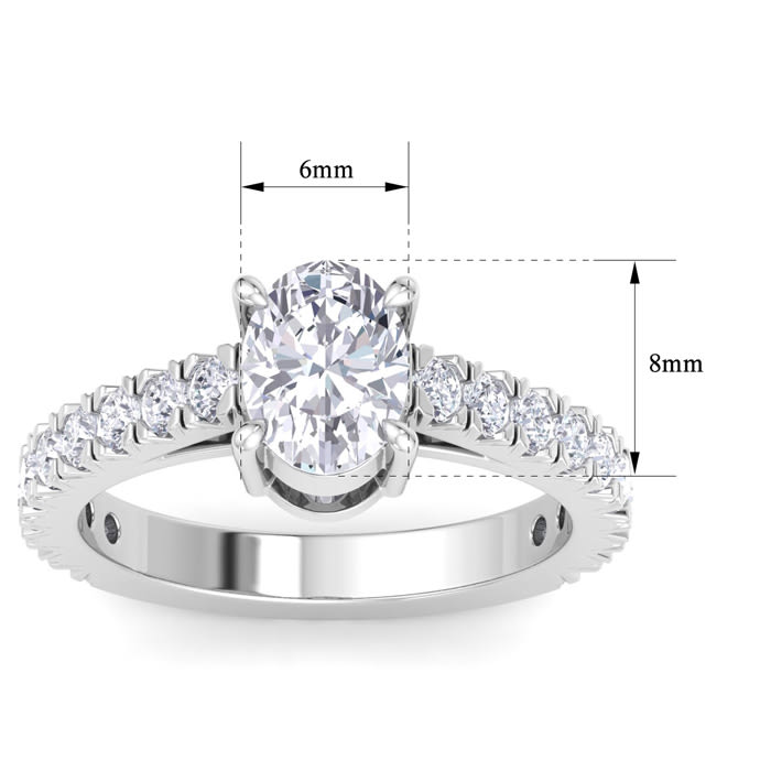 2 Carat Oval Shape Lab Grown Diamond Classic Engagement Ring In 14K White Gold