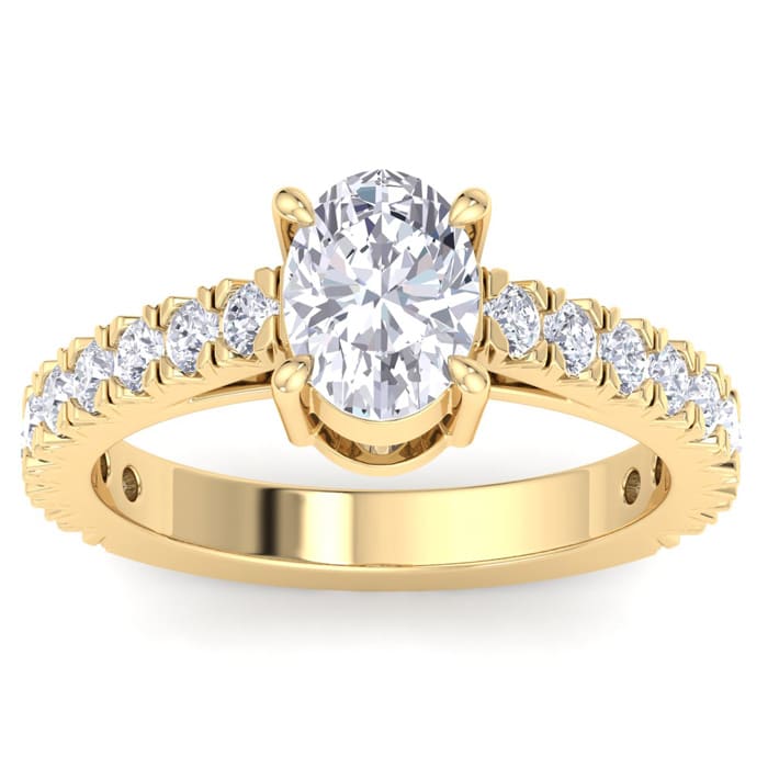 2 Carat Oval Shape Lab Grown Diamond Classic Engagement Ring In 14K Yellow Gold