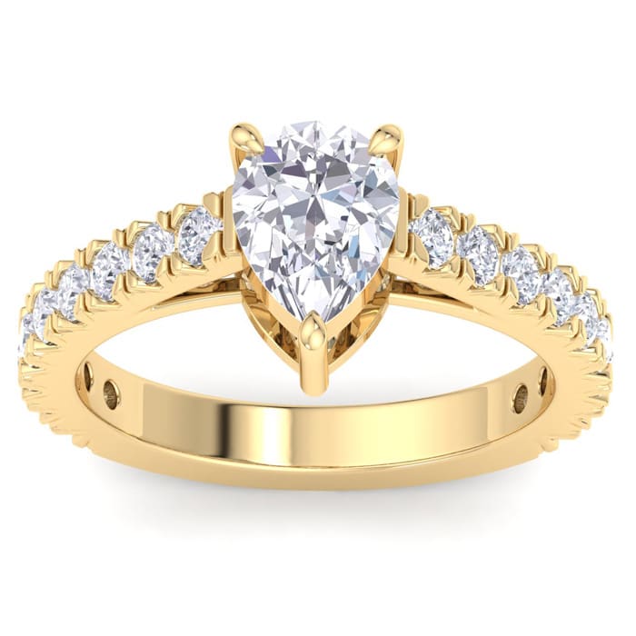 2 Carat Pear Shape Lab Grown Diamond Classic Engagement Ring In 14K Yellow Gold