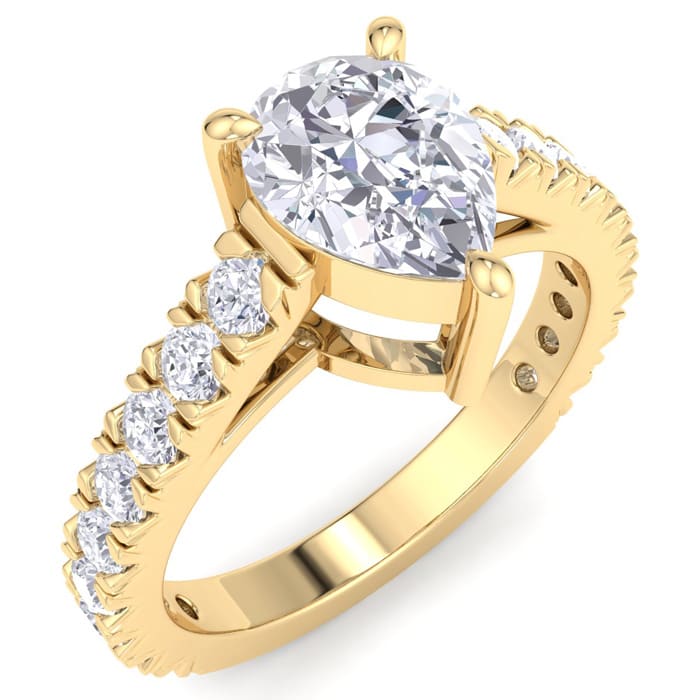 2 Carat Pear Shape Lab Grown Diamond Classic Engagement Ring In 14K Yellow Gold