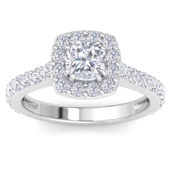 2.00 Carat Cushion Lab Created Diamond Engagement Ring with Halo 6.5 / White Gold