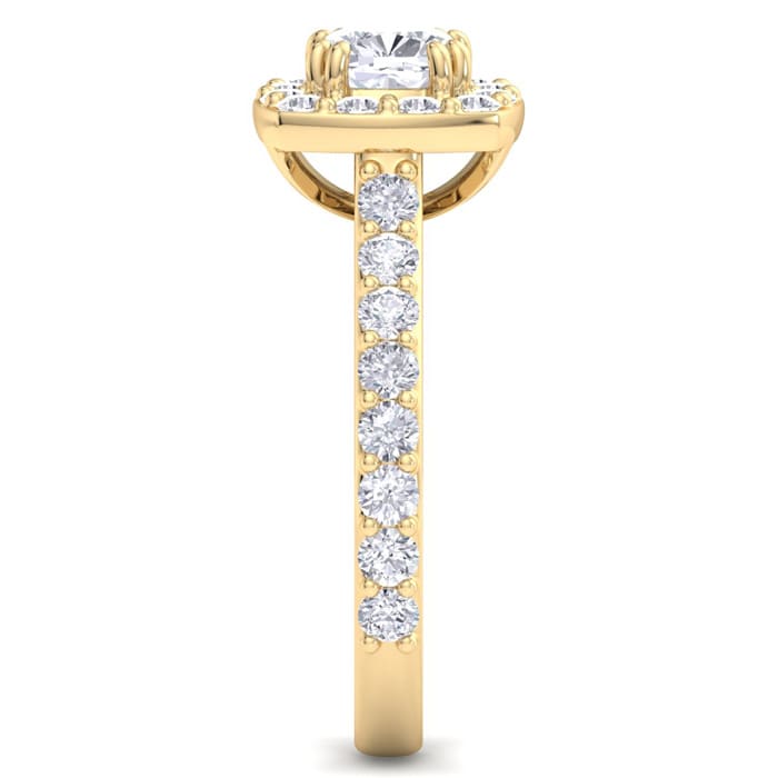 2 Carat Cushion Cut Lab Grown Diamond Halo Engagement Ring In 14K Yellow Gold