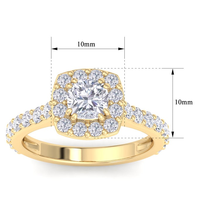 2 Carat Cushion Cut Lab Grown Diamond Halo Engagement Ring In 14K Yellow Gold