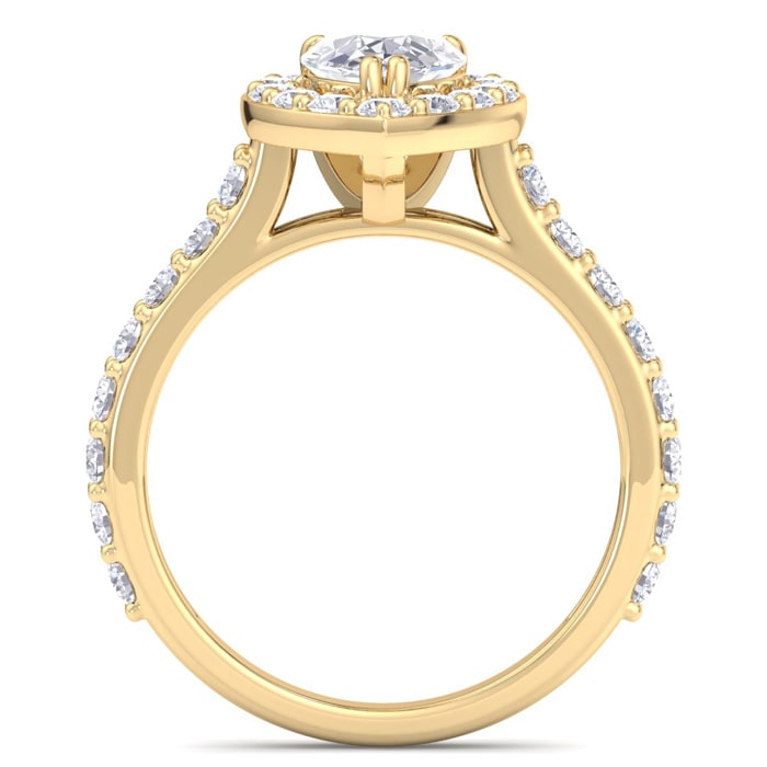 2 Carat Pear Shape Lab Grown Diamond Halo Engagement Ring In 14K Yellow Gold