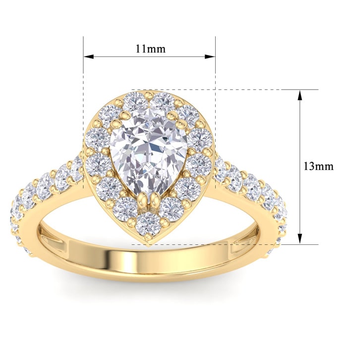 2 Carat Pear Shape Lab Grown Diamond Halo Engagement Ring In 14K Yellow Gold