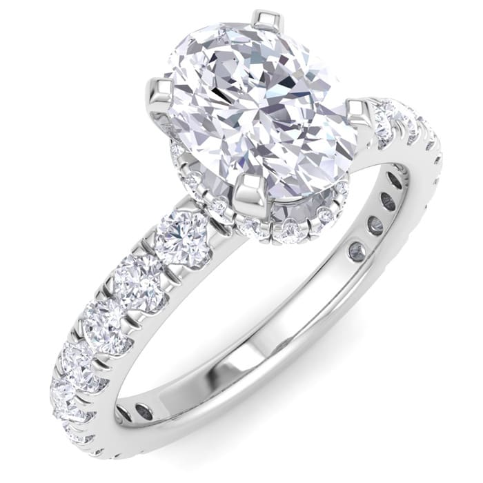 2 Carat Oval Shape Lab Grown Diamond Hidden Halo Engagement Ring In 14K White Gold
