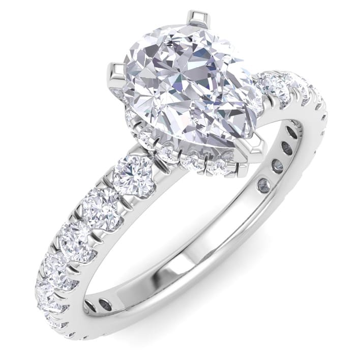 2 Carat Pear Shape Lab Grown Diamond Hidden Halo Engagement Ring In 14K White Gold