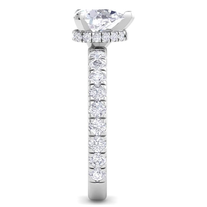 2 Carat Pear Shape Lab Grown Diamond Hidden Halo Engagement Ring In 14K White Gold