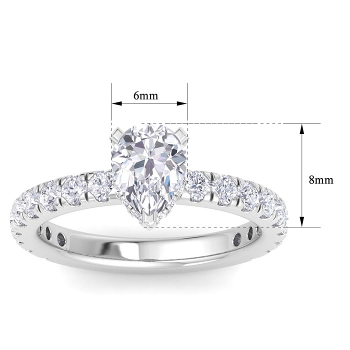 2 Carat Pear Shape Lab Grown Diamond Hidden Halo Engagement Ring In 14K White Gold