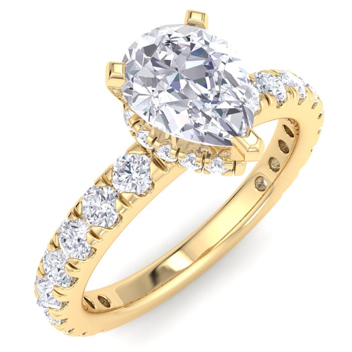 2 Carat Pear Shape Lab Grown Diamond Hidden Halo Engagement Ring In 14K Yellow Gold