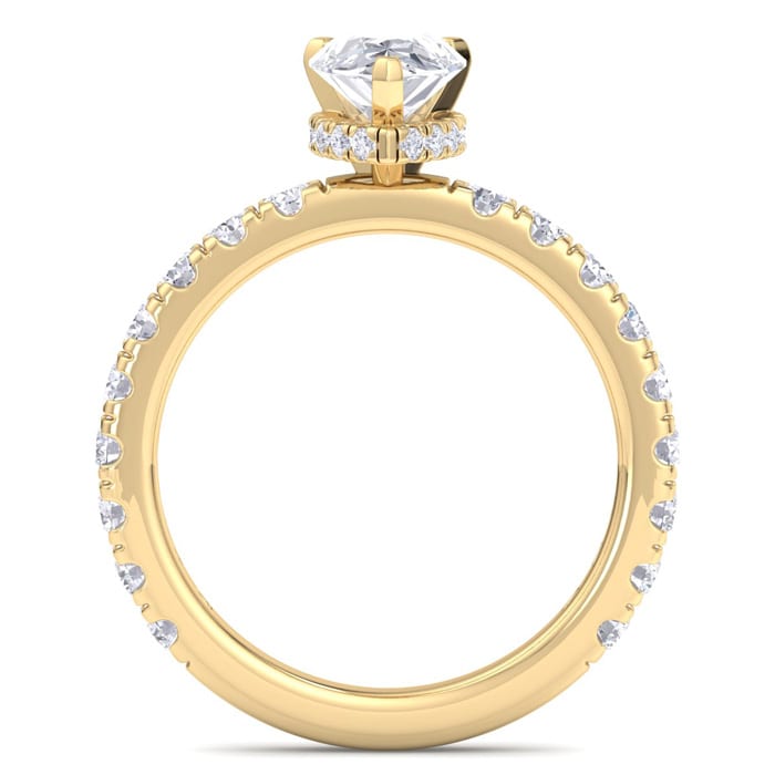2 Carat Pear Shape Lab Grown Diamond Hidden Halo Engagement Ring In 14K Yellow Gold