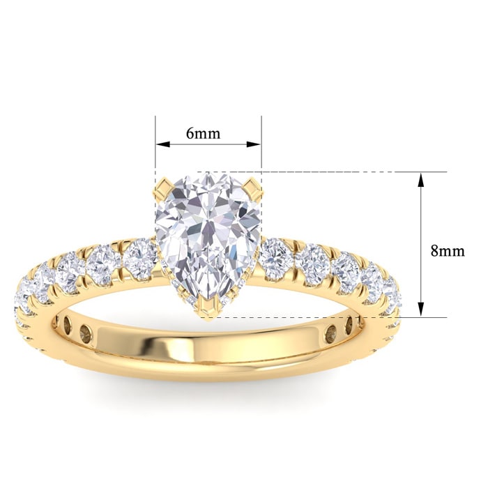 2 Carat Pear Shape Lab Grown Diamond Hidden Halo Engagement Ring In 14K Yellow Gold