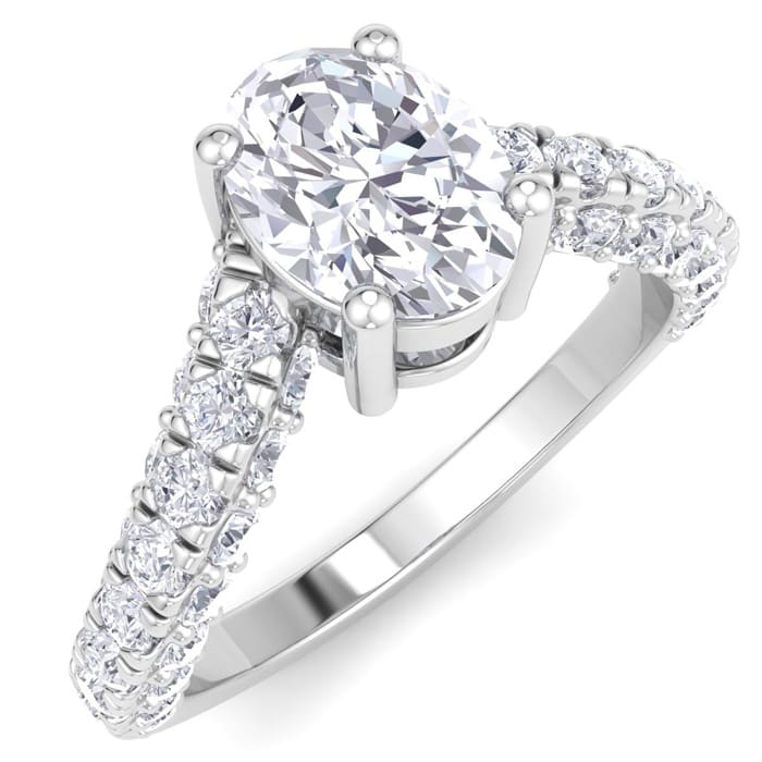 2 Carat Oval Shape Lab Grown Diamond Curved Engagement Ring In 14K White Gold