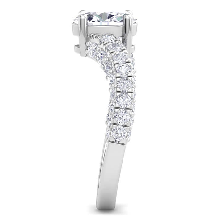 2 Carat Oval Shape Lab Grown Diamond Curved Engagement Ring In 14K White Gold