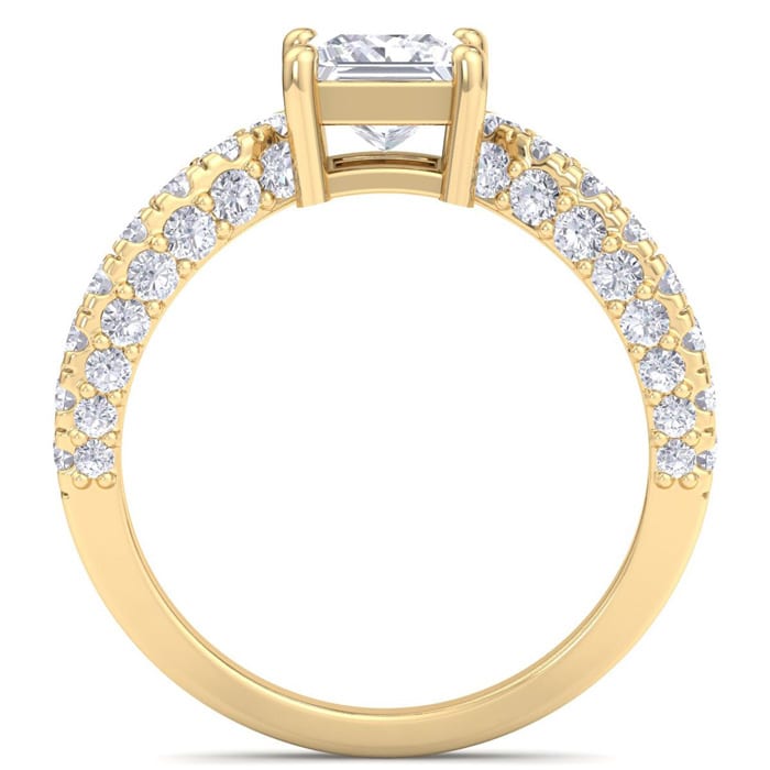 2 Carat Princess Cut Lab Grown Diamond Curved Engagement Ring In 14K Yellow Gold