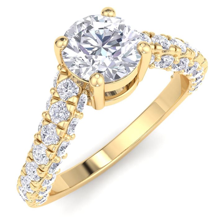 2 Carat Round Lab Grown Diamond Curved Engagement Ring In 14K Yellow Gold