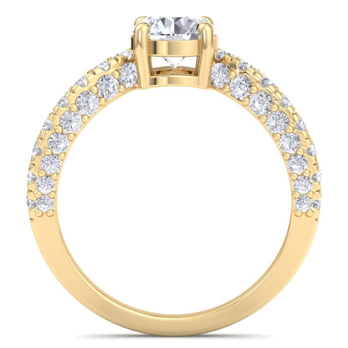 2 Carat Round Lab Grown Diamond Curved Engagement Ring In 14K Yellow Gold