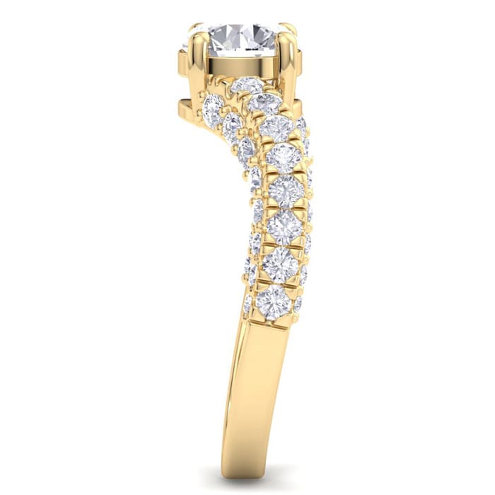 2 Carat Round Lab Grown Diamond Curved Engagement Ring In 14K Yellow Gold