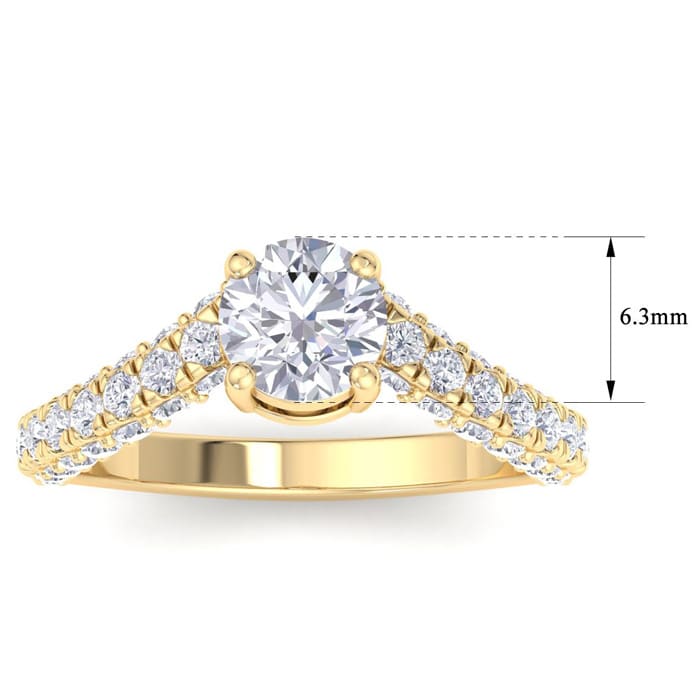 2 Carat Round Lab Grown Diamond Curved Engagement Ring In 14K Yellow Gold