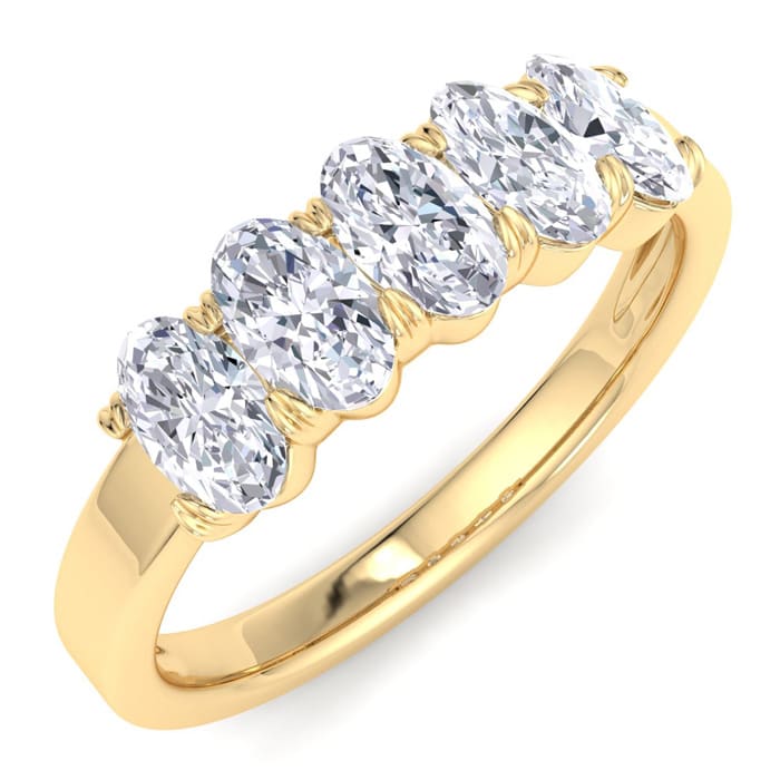 1 Carat Oval Shape Lab Grown Diamond Five Stone Engagement Ring In 14K Yellow Gold