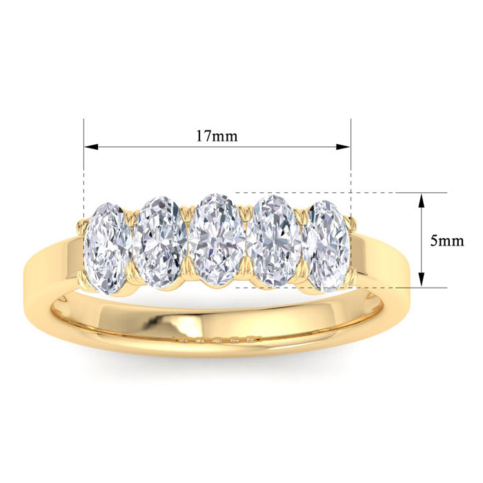 1 Carat Oval Shape Lab Grown Diamond Five Stone Engagement Ring In 14K Yellow Gold