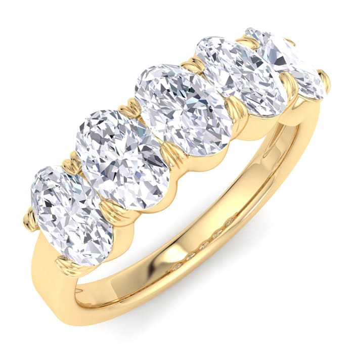 2 Carat Oval Shape Lab Grown Diamond Five Stone Engagement Ring In 14K Yellow Gold