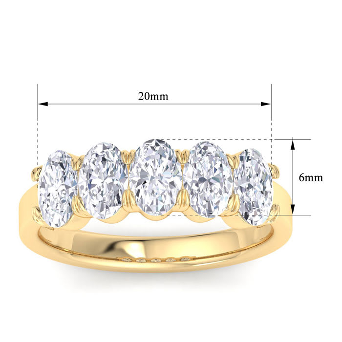 2 Carat Oval Shape Lab Grown Diamond Five Stone Engagement Ring In 14K Yellow Gold