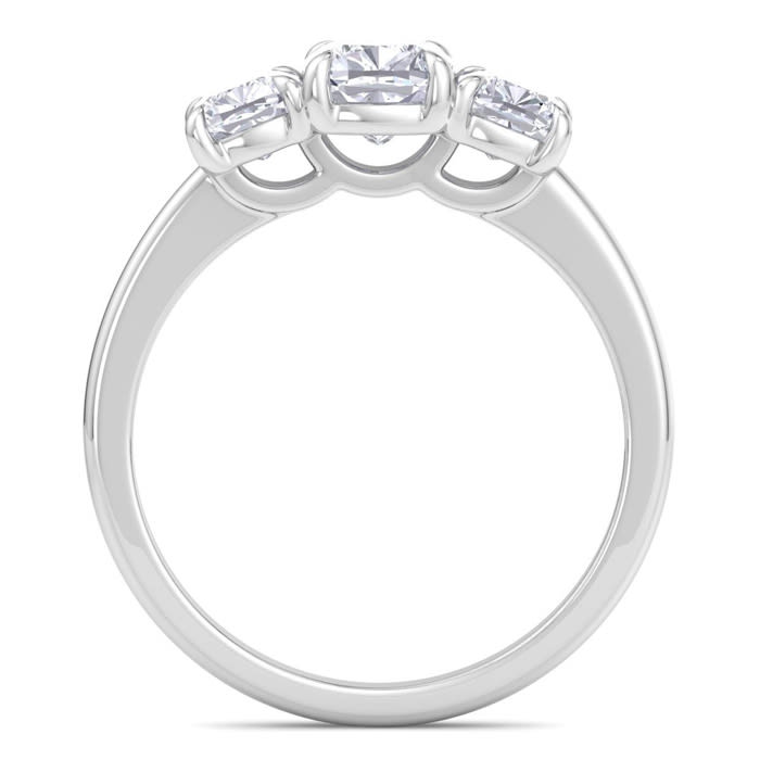 2 Carat Cushion Cut Lab Grown Diamond Three Stone Engagement Ring In 14K White Gold
