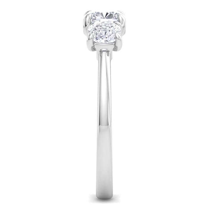 2 Carat Cushion Cut Lab Grown Diamond Three Stone Engagement Ring In 14K White Gold