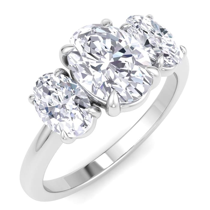 2 Carat Oval Shape Lab Grown Diamond Three Stone Engagement Ring In 14K White Gold