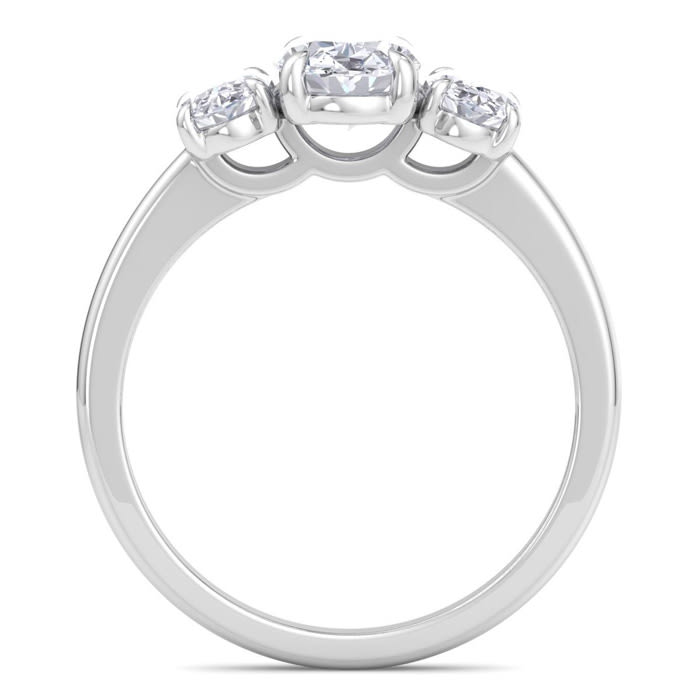 2 Carat Oval Shape Lab Grown Diamond Three Stone Engagement Ring In 14K White Gold