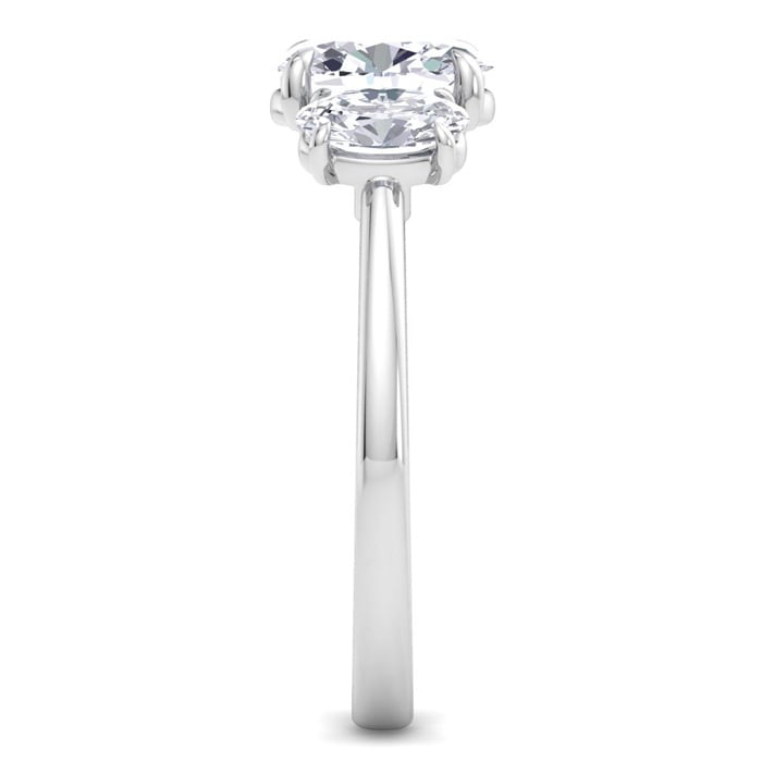 2 Carat Oval Shape Lab Grown Diamond Three Stone Engagement Ring In 14K White Gold