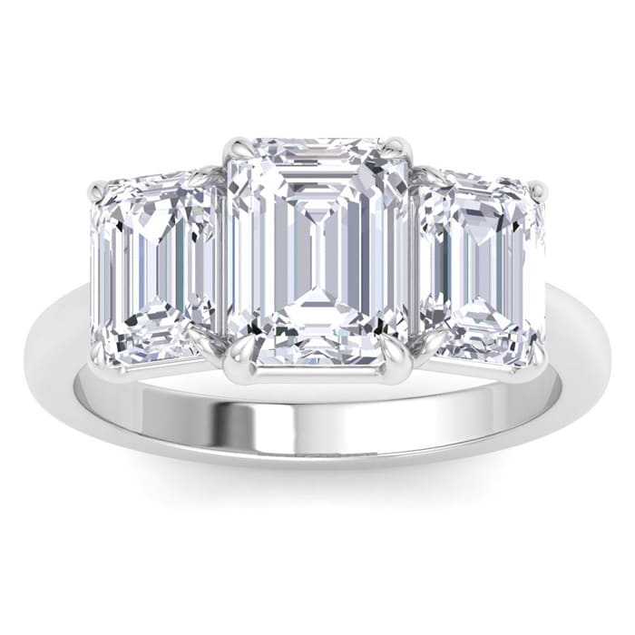4 Carat Emerald Cut Lab Grown Diamond Three Stone Engagement Ring In 14K White Gold