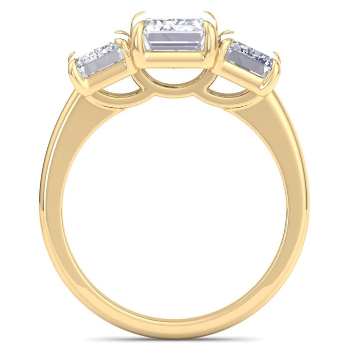 4 Carat Emerald Cut Lab Grown Diamond Three Stone Engagement Ring In 14K Yellow Gold