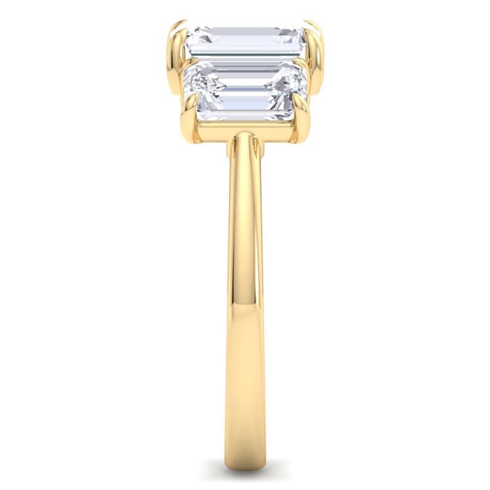 4 Carat Emerald Cut Lab Grown Diamond Three Stone Engagement Ring In 14K Yellow Gold