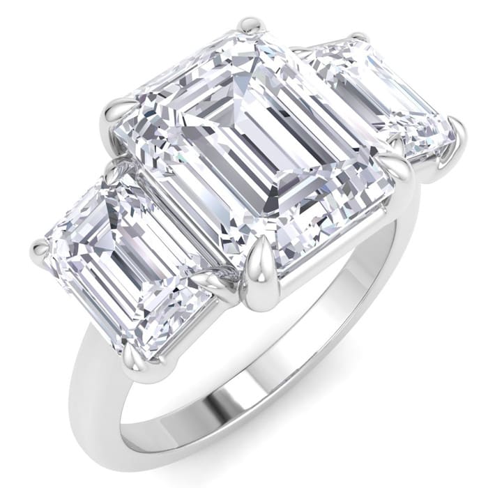 5 Carat Emerald Cut Lab Grown Diamond Three Stone Engagement Ring In 14K White Gold