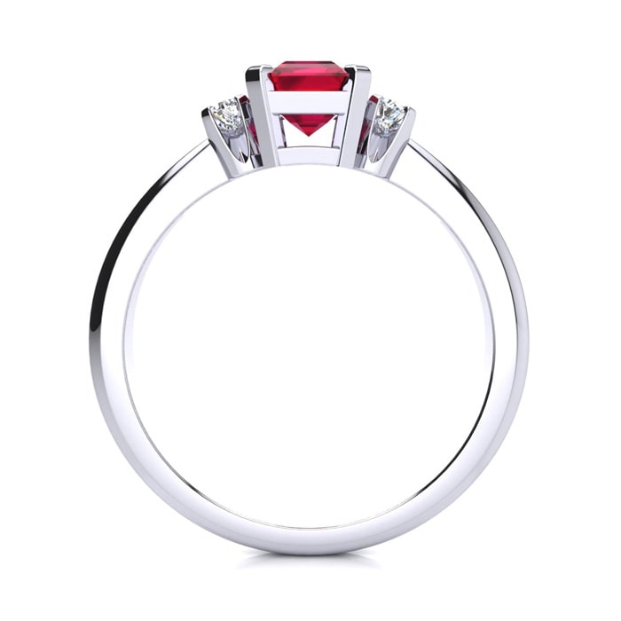 Ruby Ring: 2 1/2 Carat Octagon Shape Created Ruby and Diamond Ring In Sterling Silver