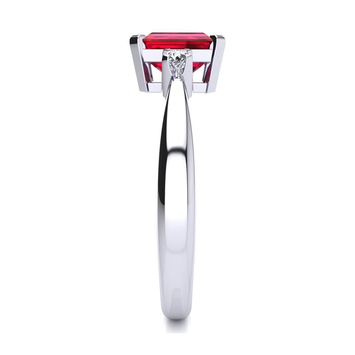 Ruby Ring: 2 1/2 Carat Octagon Shape Created Ruby and Diamond Ring In Sterling Silver