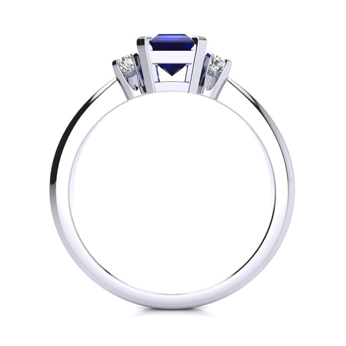 Sapphire Ring: 2 1/2 Carat Octagon Shape Created Sapphire and Diamond Ring In Sterling Silver