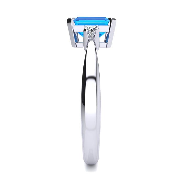 Blue Topaz Ring: 2 1/2 Carat Octagon Shape Blue Topaz and Diamond Ring In Sterling Silver